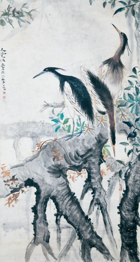 方人定  花鳥(niǎo)立軸 180×90CM